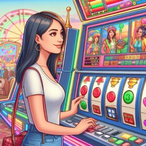 girl plays slots